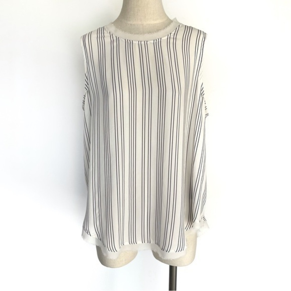 Who What Wear White and Black Striped Fringe Hem Tank Size XL